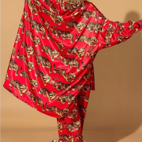 Dressed in Lala Red Tiger Print Satin PANTS ONLY large - Picture 2 of 12